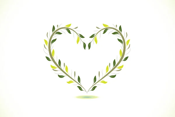 Valentines Love Heart Green Leafs Floral Logo Ecology Symbol Logotype — Stock Vector