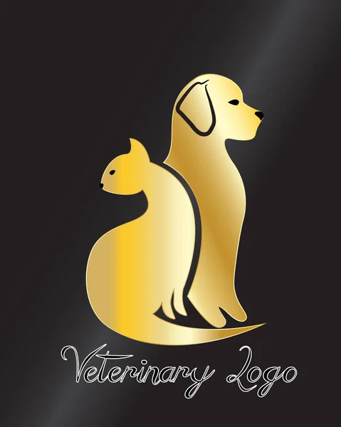 Logo Dog Cat Together Silhouettes Card Veterinary Business Icon Vector — Stock Vector