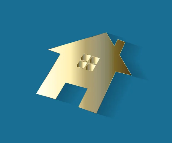 Logo Real Estate Gold House Flat Icon Blue Background Vector — Stock Vector
