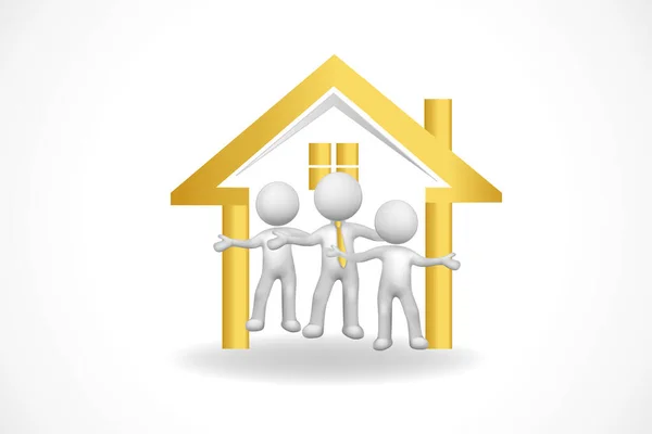 Λογότυπο Ακινήτων Χρυσό Πολυτελές Σπίτι Και Μικρά Λευκά Άτομα Ομαδικότητα — Διανυσματικό Αρχείο