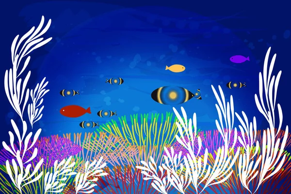 Colorful Aquarium Coral Reef Algae Aquatic Marine Life Plants Fishes Royalty Free Stock Vectors