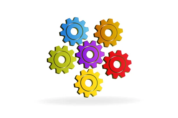 Logo Tandwielen Teamwork Creatieve Ideeën Kleurrijke Symbool Vector Ontwerp Afbeelding — Stockvector