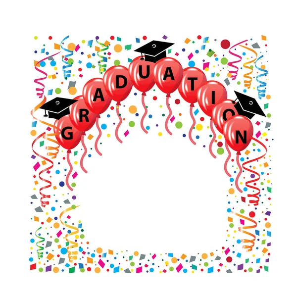 Frame Balloons Hats Graduation Word Greetings Congratulation Invitation Card Icon — Stock Vector