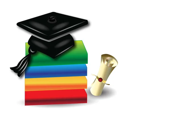 Graduation Education Hat Books Gold Περγαμηνή Εικονίδιο Διάνυσμα Λογότυπο Σχεδιασμό — Διανυσματικό Αρχείο