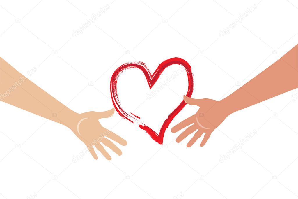 Couple hands and a love heart valentines symbol logo vector web image