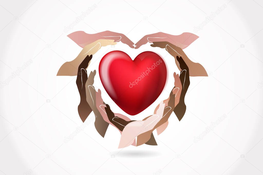 Hands holding a healthy love heart logo vector web image template graphic design illustration