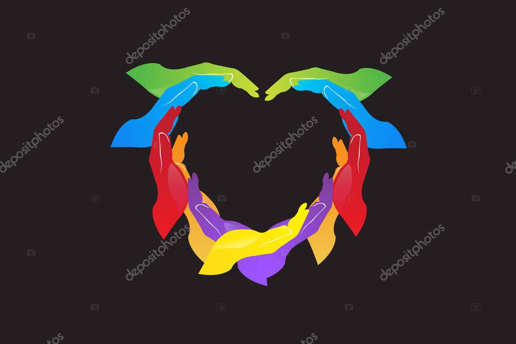 Hands making a love heart shape icon logo colorful vector web image template graphic design illustration