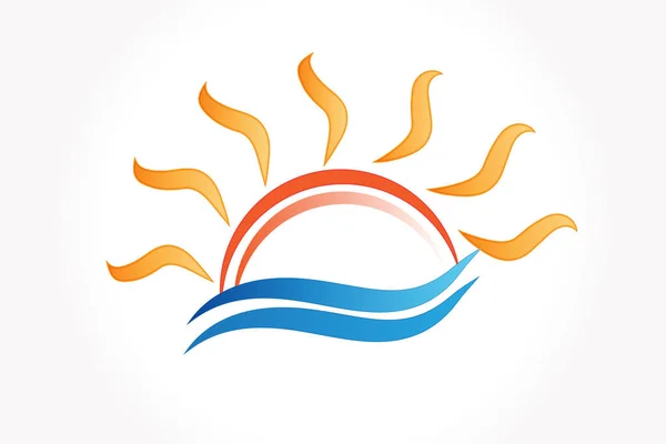 Logo Sol Ondas Verão Praia Tropical Paraíso Vetor Imagem Design —  Vetores de Stock