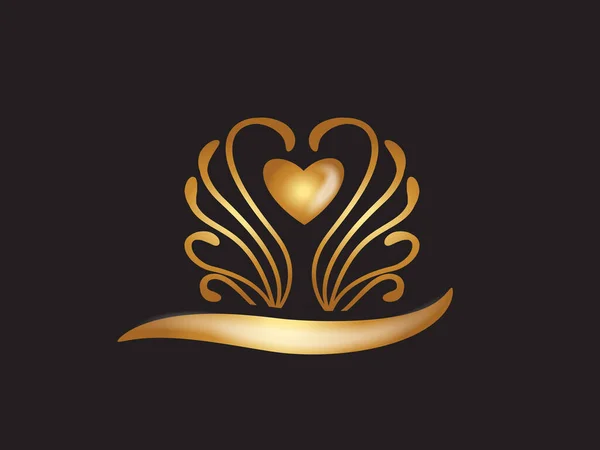Logo Flor Loto Oro Forma Cisne Florecer Sobre Fondo Negro — Vector de stock