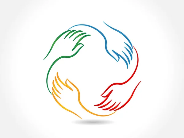 Logo Handdruk Teamwork Zakenmensen Vrijwillige Samenwerking Liefdadigheid Concepten Vier Handen — Stockvector