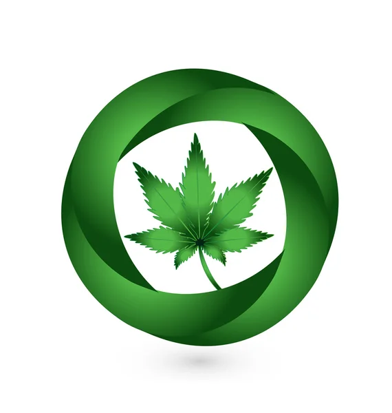 Folha de Cannabis em círculo swooshes logotipo — Vetor de Stock