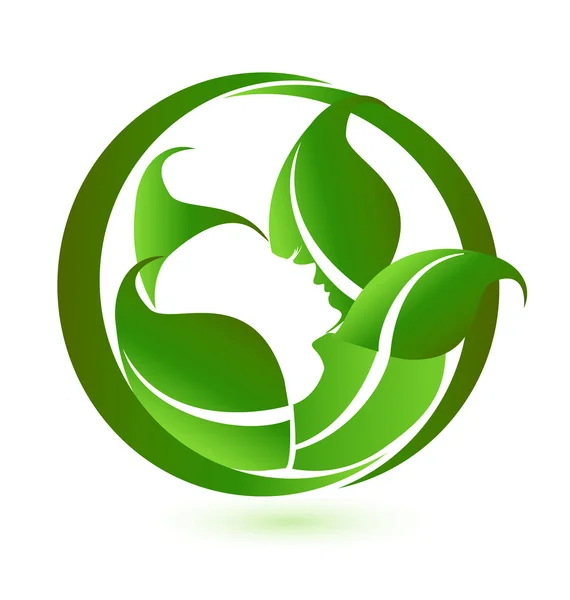 Mujer en la relajación con verde hojas icono logo vector — Vector de stock