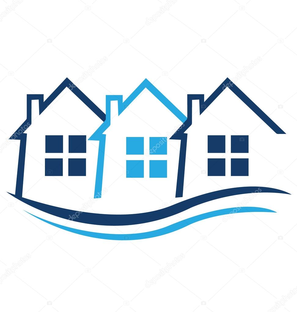 Blue houses for real estate identity card logo vector