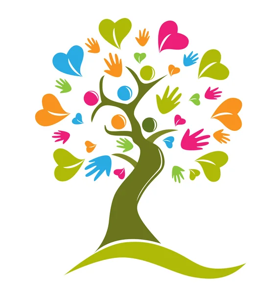 Vector tree hands hearts and people logo — Stock Vector