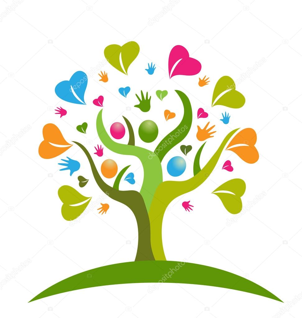 Tree hands and hearts figures logo icon vector
