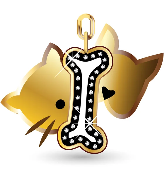 Cat dog and bone diamonds bling bling decoration vector logo — Stock Vector