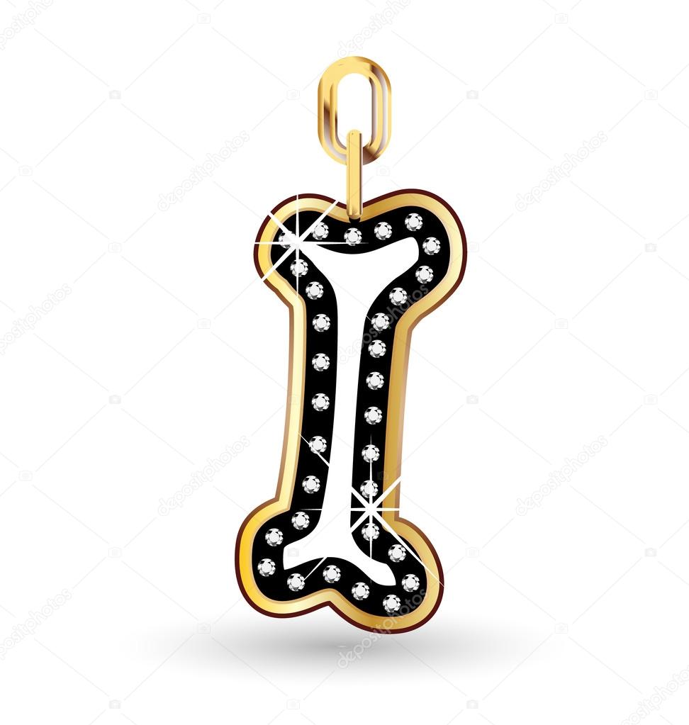 Dog bone shine diamonds and gold vector design logo