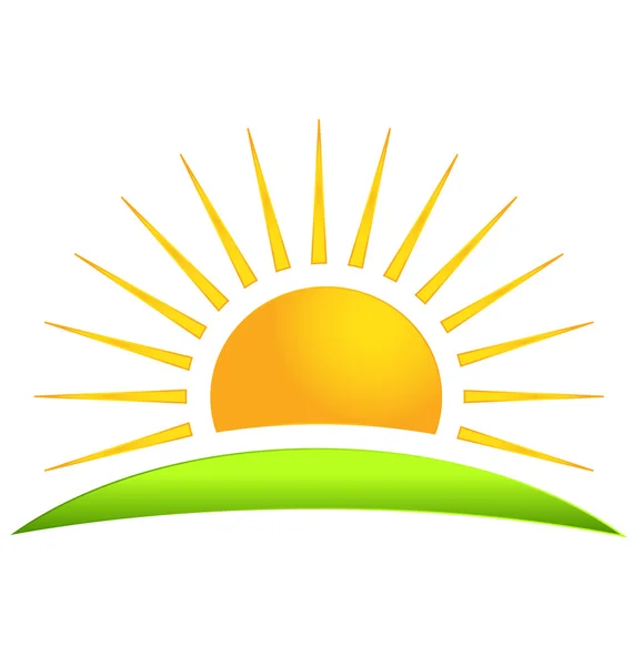 Grüner Hügel mit Sonne-Logo-Vektor-Symbol — Stockvektor