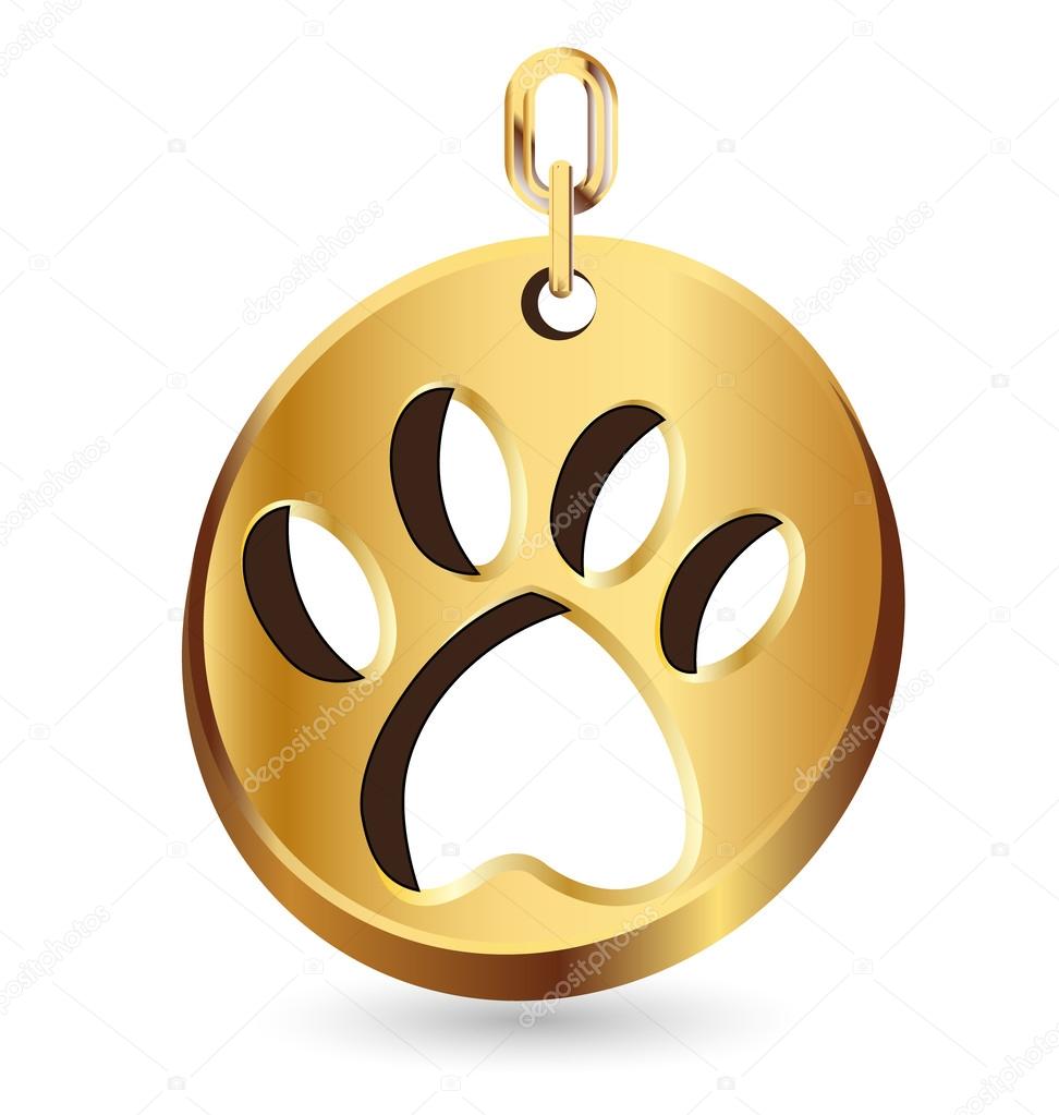 Dog footprint gold medal logo vector