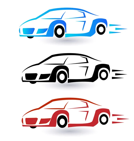 Velocidad de coches deportivos conjunto de tres colores logotipo icono del vector — Archivo Imágenes Vectoriales