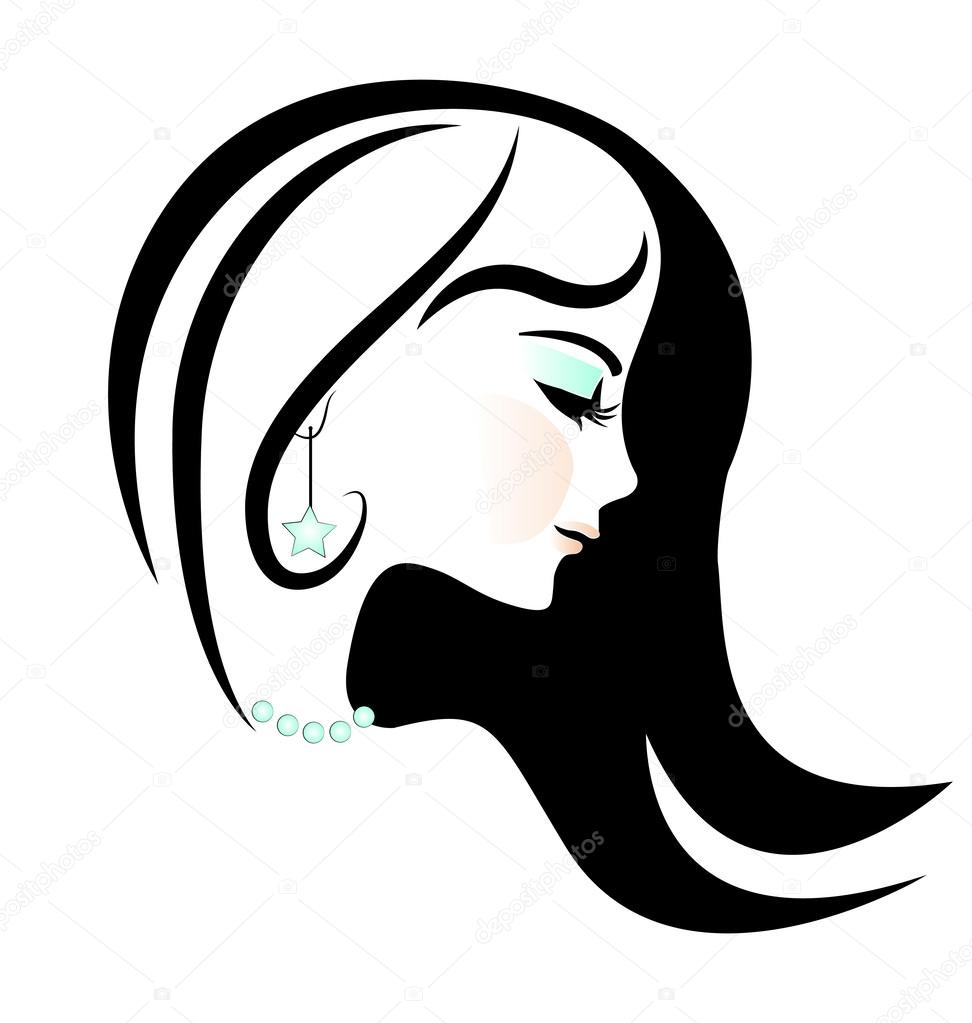 Beautiful face of pretty woman silhouette vector illustration