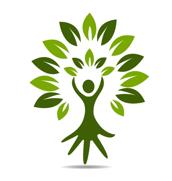 Logo ağaç doğa el insanlar yapraklar — Stok Vektör