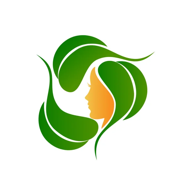 Femme visage naturel folioles soin logo — Image vectorielle