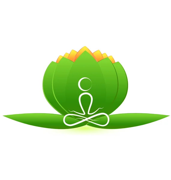 Flor de loto con logo hombre yoga — Archivo Imágenes Vectoriales