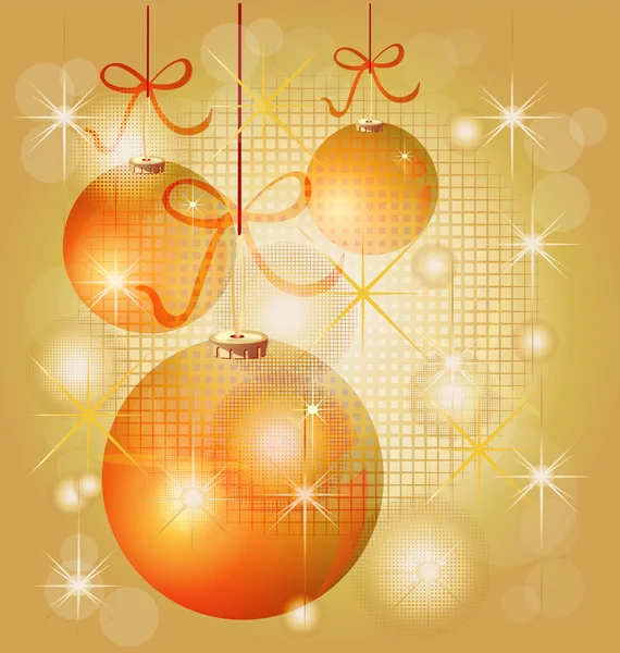 Bolas de Navidad en fondo dorado con luces brillantes — Vector de stock