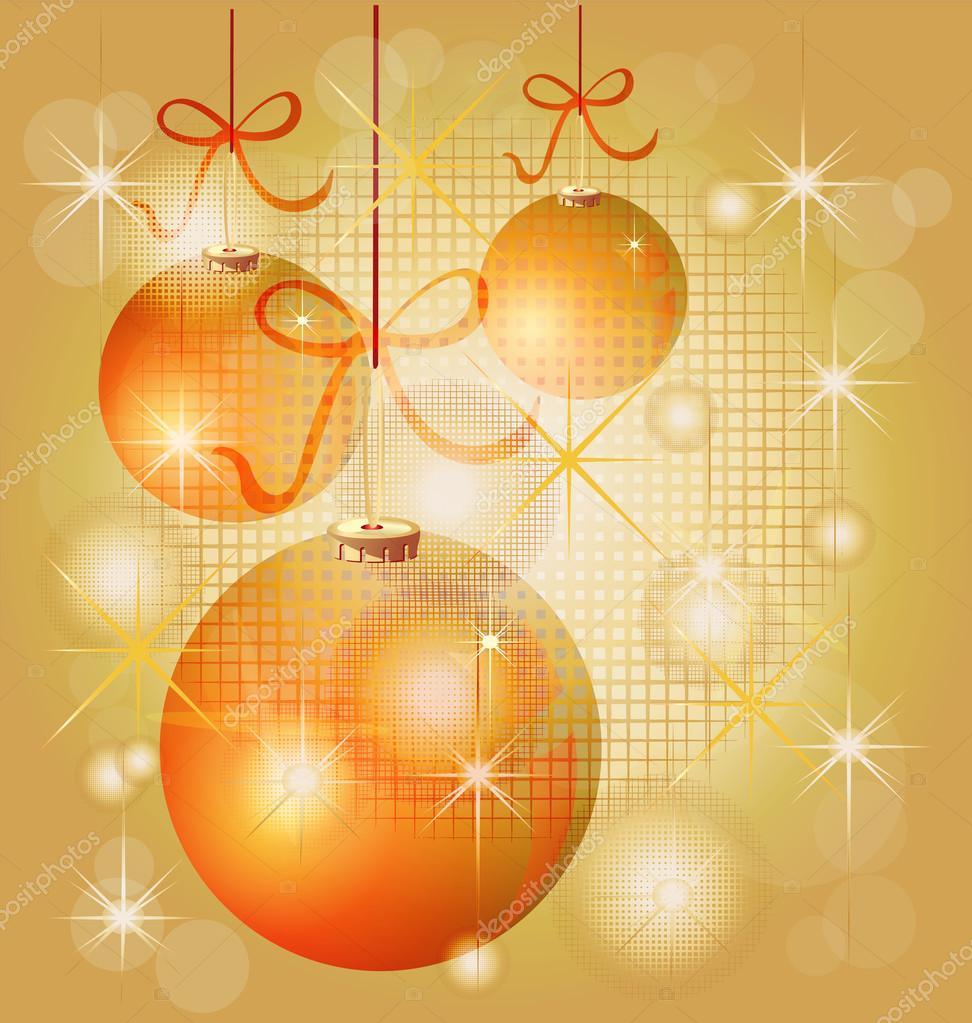 Christmas balls in gold background with sparkles lights Stock Vector