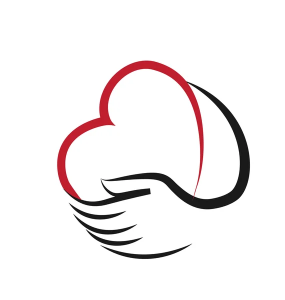 Mano y corazón amor logo vector — Vector de stock