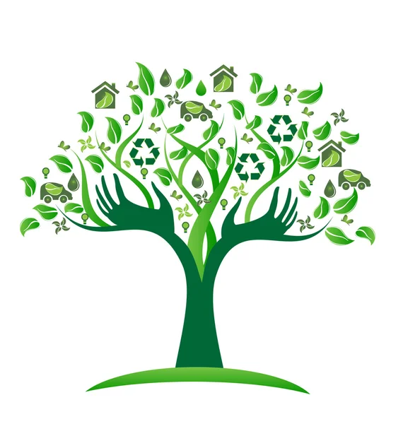 Vector ecological green tree hands logo — Stock Vector