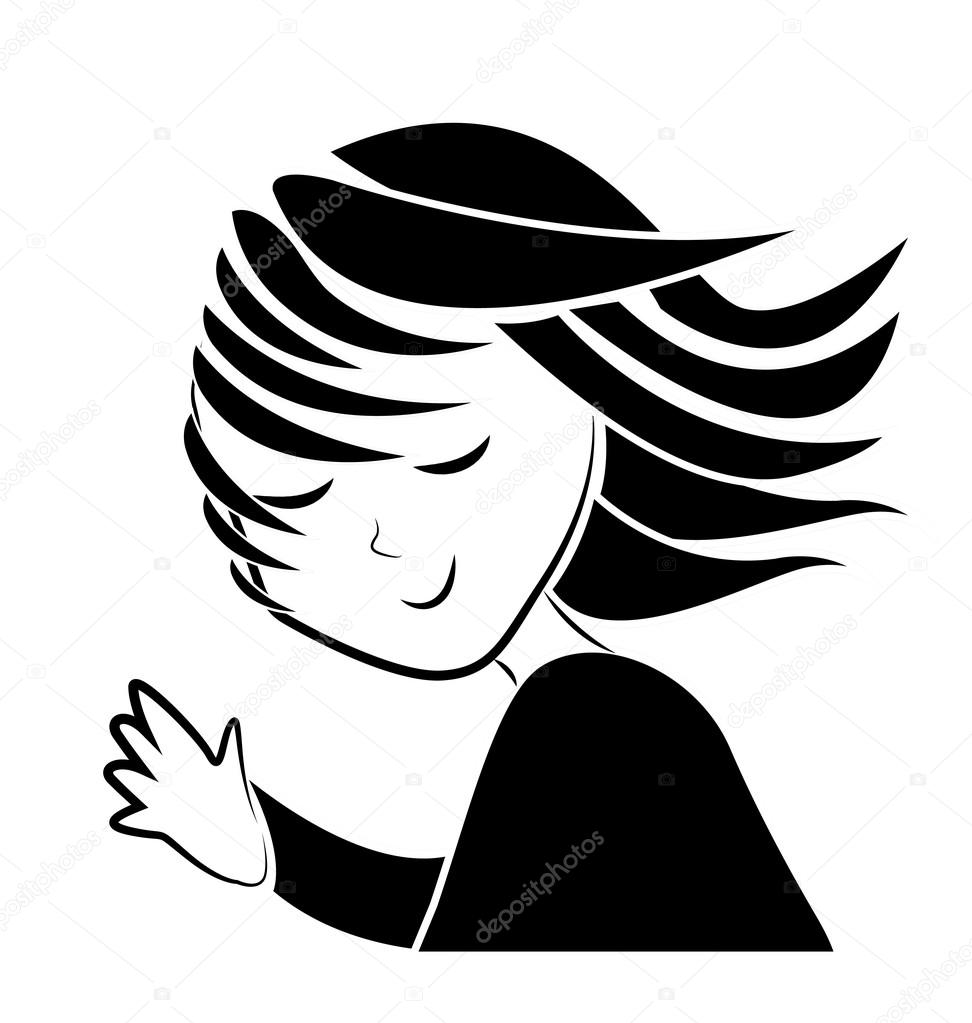 Girl waving hand retro style logo vector background icon design