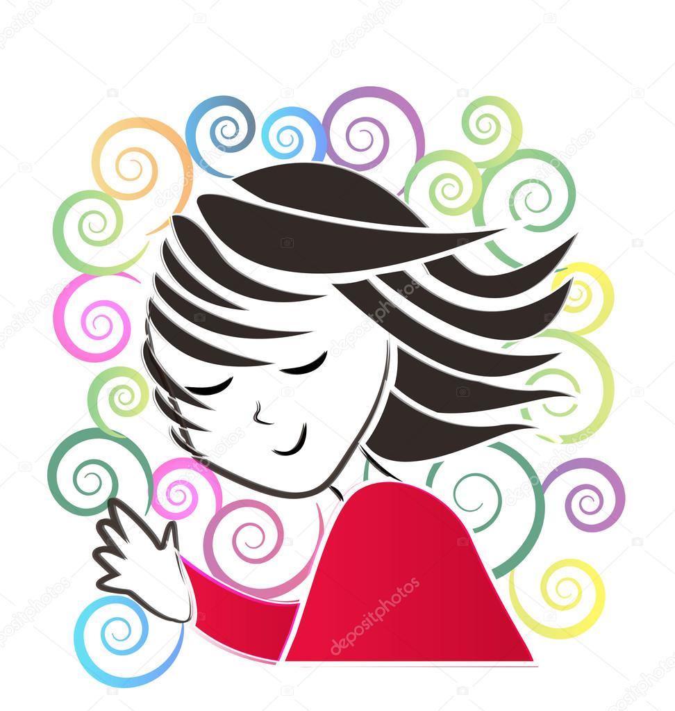 Girl waving hand retro style logo vector background icon design