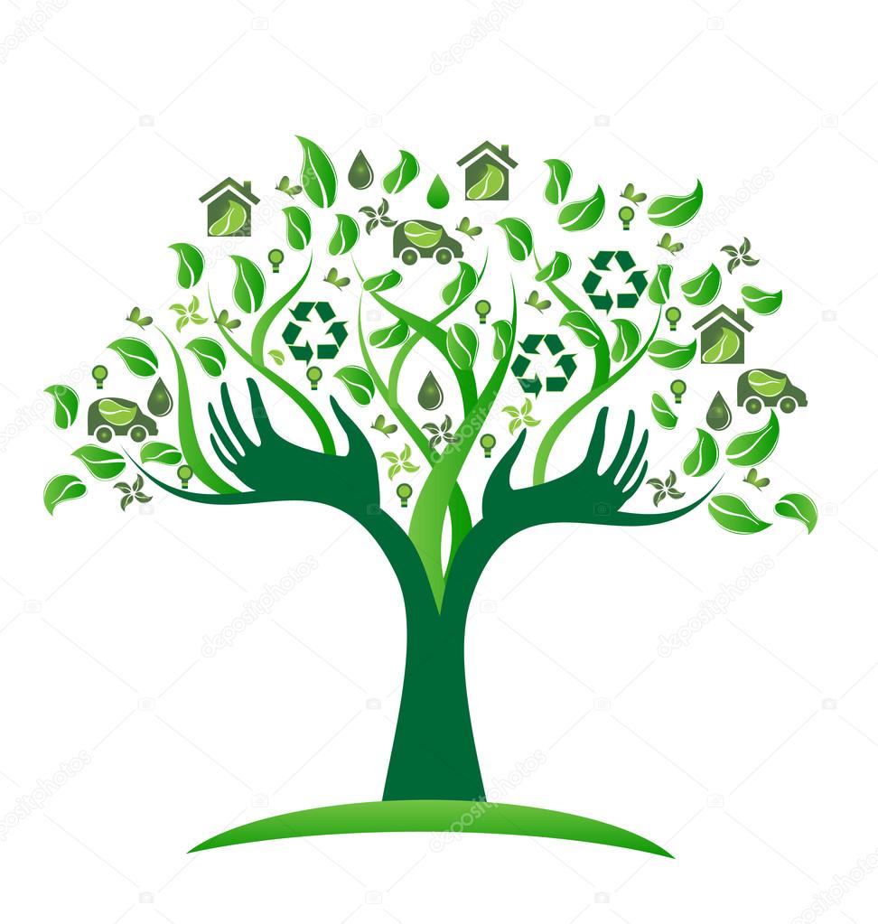 Vector ecological green tree hands logo