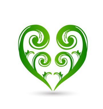 Yeşil girdap kalp sevgi çiçek stil logo vektör