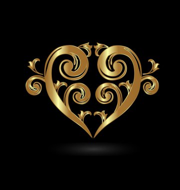 Vintage altın kalp sevgi çiçek stil logo vektör