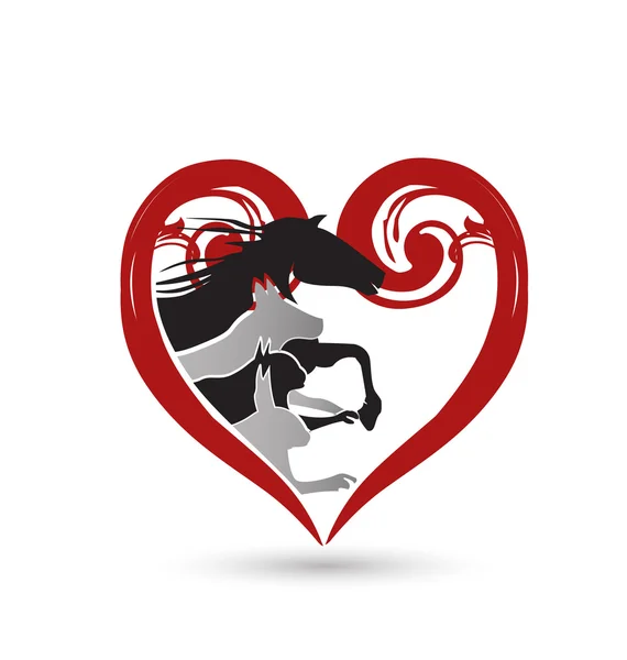 Cuore floreale con animali logo — Vettoriale Stock