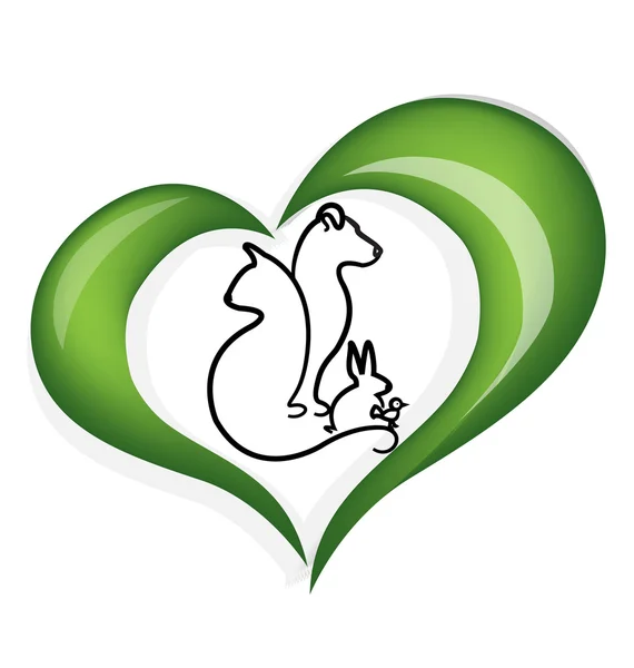 Кошка собака кролик птица любовь логотип сердца — стоковый вектор