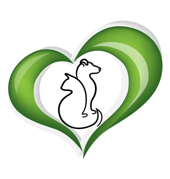 Logotipo corazón de amor gato y perro — Vector de stock