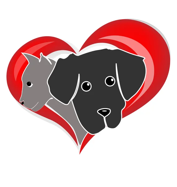 Diseño web del logotipo del corazón del amor del gato y del perro — Vector de stock