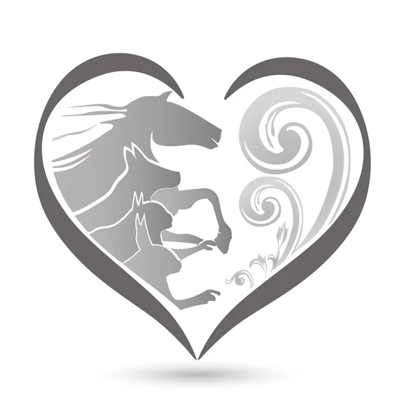 Logo serce miłości konia pies kot — Wektor stockowy