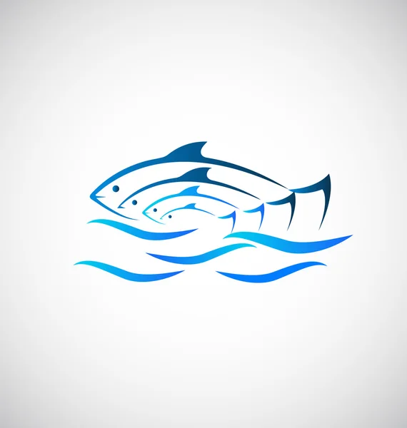Fish on sea background logo — Stock Vector