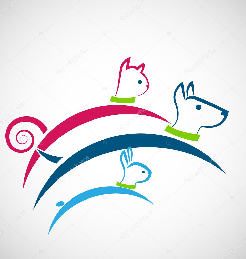 Cat dog and rabbit jumping silhouettes identity business card logo vector