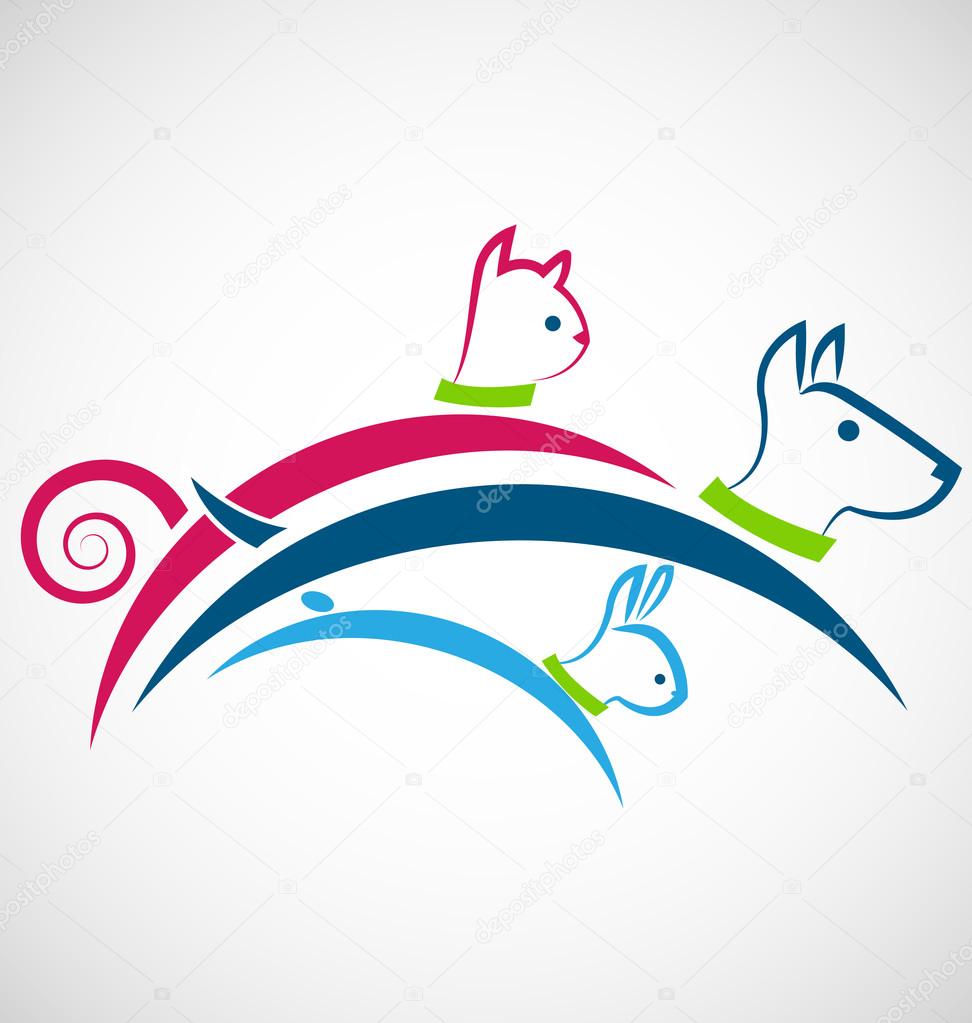 Cat dog and rabbit jumping silhouettes identity business card logo vector
