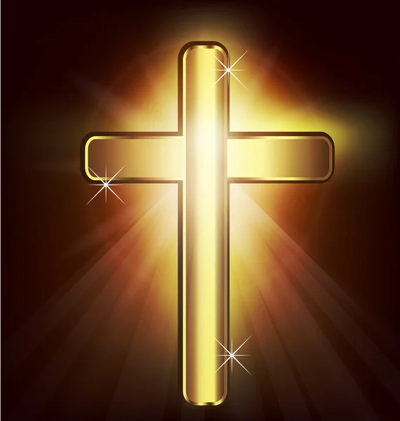 キリスト教信仰ゴールド デザインの象徴をクロスします。 — ストックベクタ