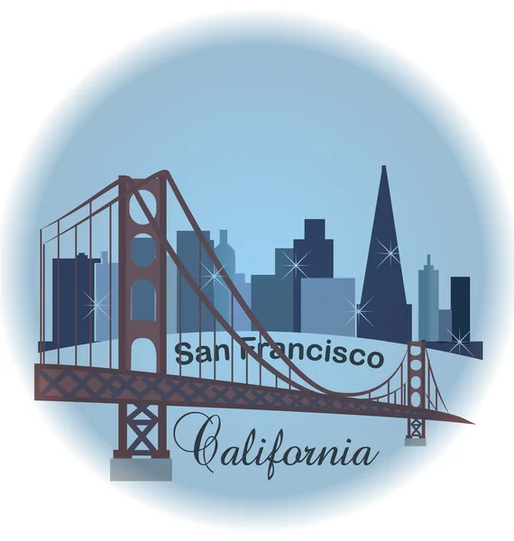 San Francisco blue skyline building sticker logo background vector image — Stock Vector