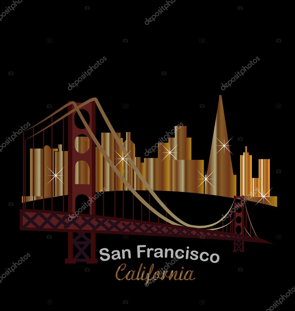 Gold and shine San Francisco skyline buildings sticker logo background vector image