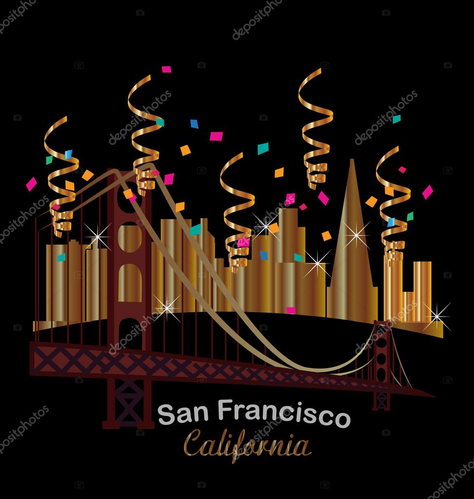 California skyline buildings with golden gate bridge icon logo vector