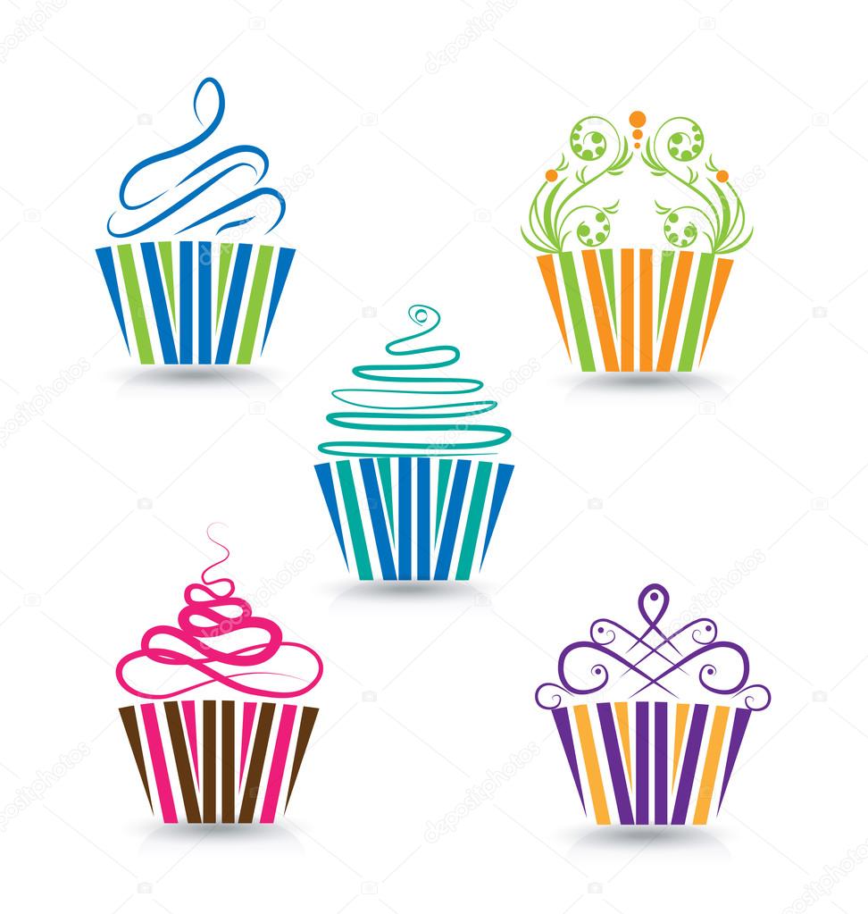 Cupcake stylized swirly design vector icon logo template